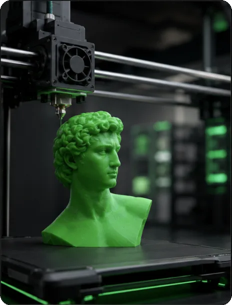3D-принтер печатает зелёный бюст